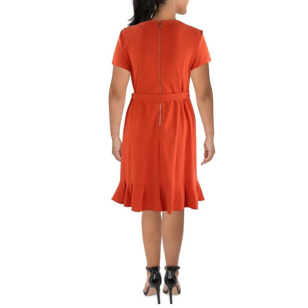 Calvin Klein Womens Orange Crepe Midi Office Wear to Work Dress NWOT_2